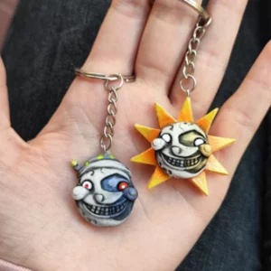 Sun and Moon FNAF Five Nights At Freddy’s necklace, earrings or keychain